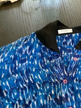 Equipment  Blue Printed Silk Blouse with Black Collar